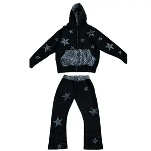 Y2K Rhinestone Leopard print zip up set  Top Pants