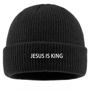 1pc Unisex Winter Beanie Hat - Thick Warm is King White Lettering & Faith Design - Black Cold Weather for Men & Women, Hand Washable Religious Gift for Church, Outdoor Activities (-Filled)