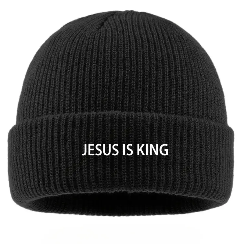 Unisex Acrylic Winter Beanie Hat - 1pc Thick Warm Graphic Faith & White Lettering Design, Hand Wash Only, Cold Weather Religious Animal-Themed Gift for Church, Outdoor Activities, Animals