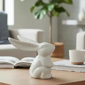 Bunny Statue, Cream Cast Iron, Garden or Indoor Figurine