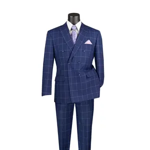 Mens Modern Fit Peak Lapel Double Breasted Suit – Blue MDW-1
