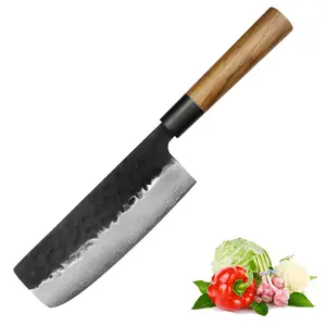Nakiri Vegetable Knife, For Home & Precision Slicing, Hand-Forged Damascus Blade, Flat Grind Razor, Ebony or Olive Wood Handle – Home Chef & Collector Gift | Kajiya Kekouku 7 Inch