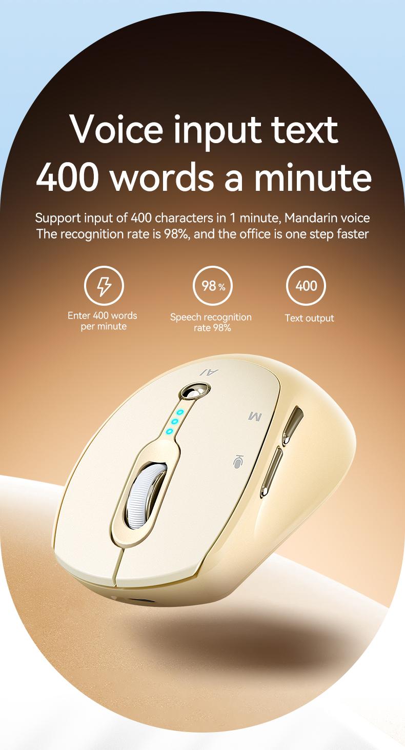 AI Voice Smart Mouse with New AI Model for Efficient Office Use One-Click Operation in Pink & White Ideal for Modern Office Tasks