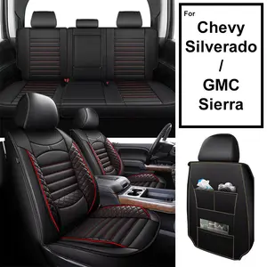 For Chevy Silverado/GMC Sierra 1500 2500/3500HD 2019 2020 2021 2022 2023 2024 2025 2026 Red Lines Custom Car 5-Seat Covers Full Set Waterproof Fuax Leather Full Coverage Front & Rear Full Set All inclusive Customed Car Cushions