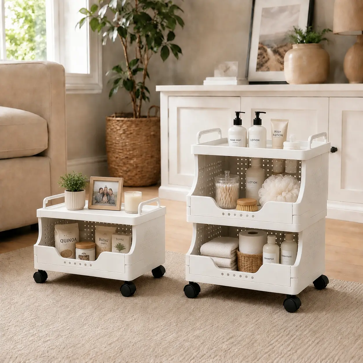 Modular Stackable Rolling Cart – Space Saving Storage Organizer