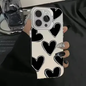 Luxury Love Heart Pattern Case for iPhone 17 16 15 14 Pro Max 13 12 11 XR XS Air Plus Shockproof Anti-Scratch Durable PC Back Protective Cover