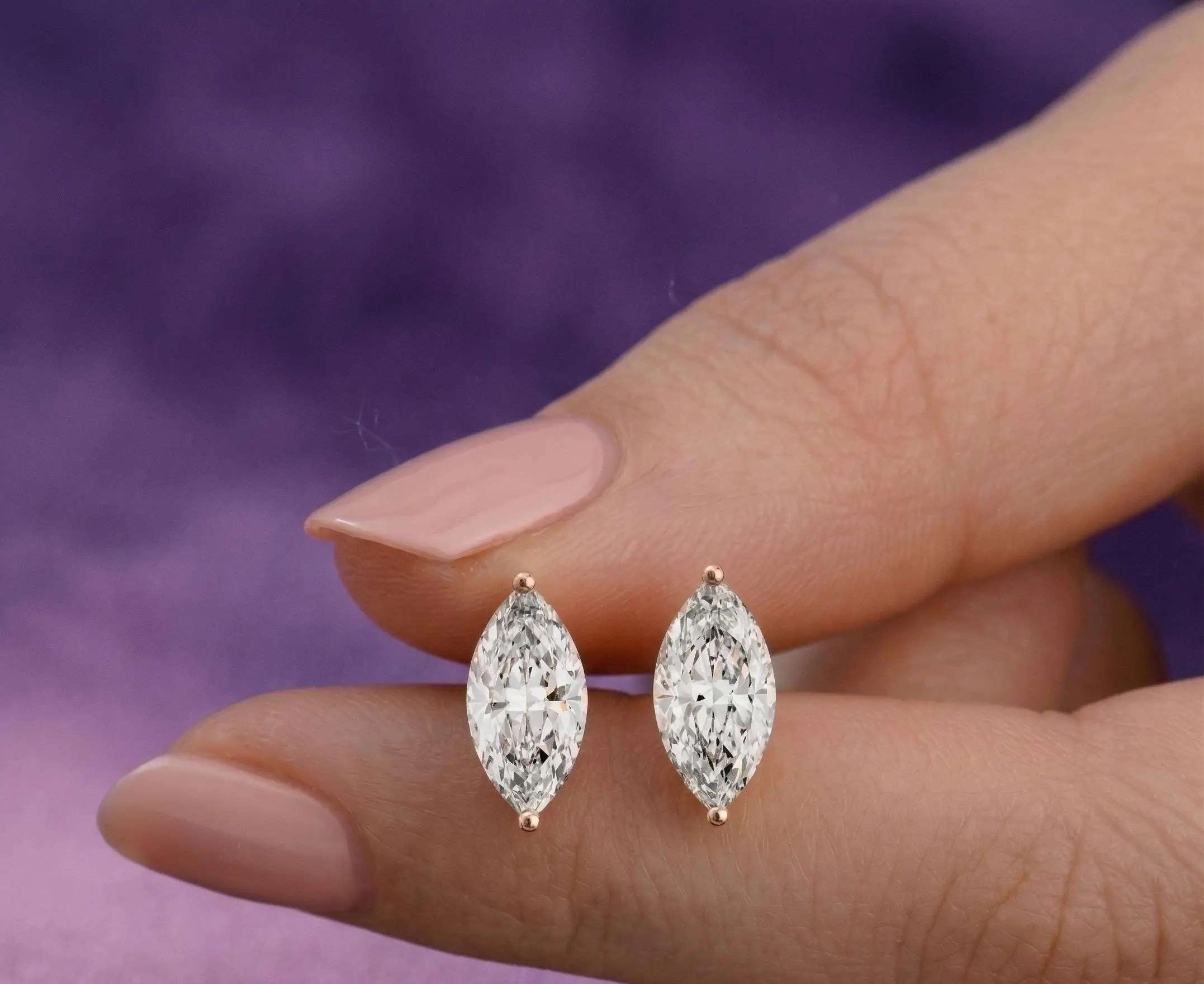 Marquise Lab Grown Diamond Stud Earrings – Solid Gold, IGI Certified