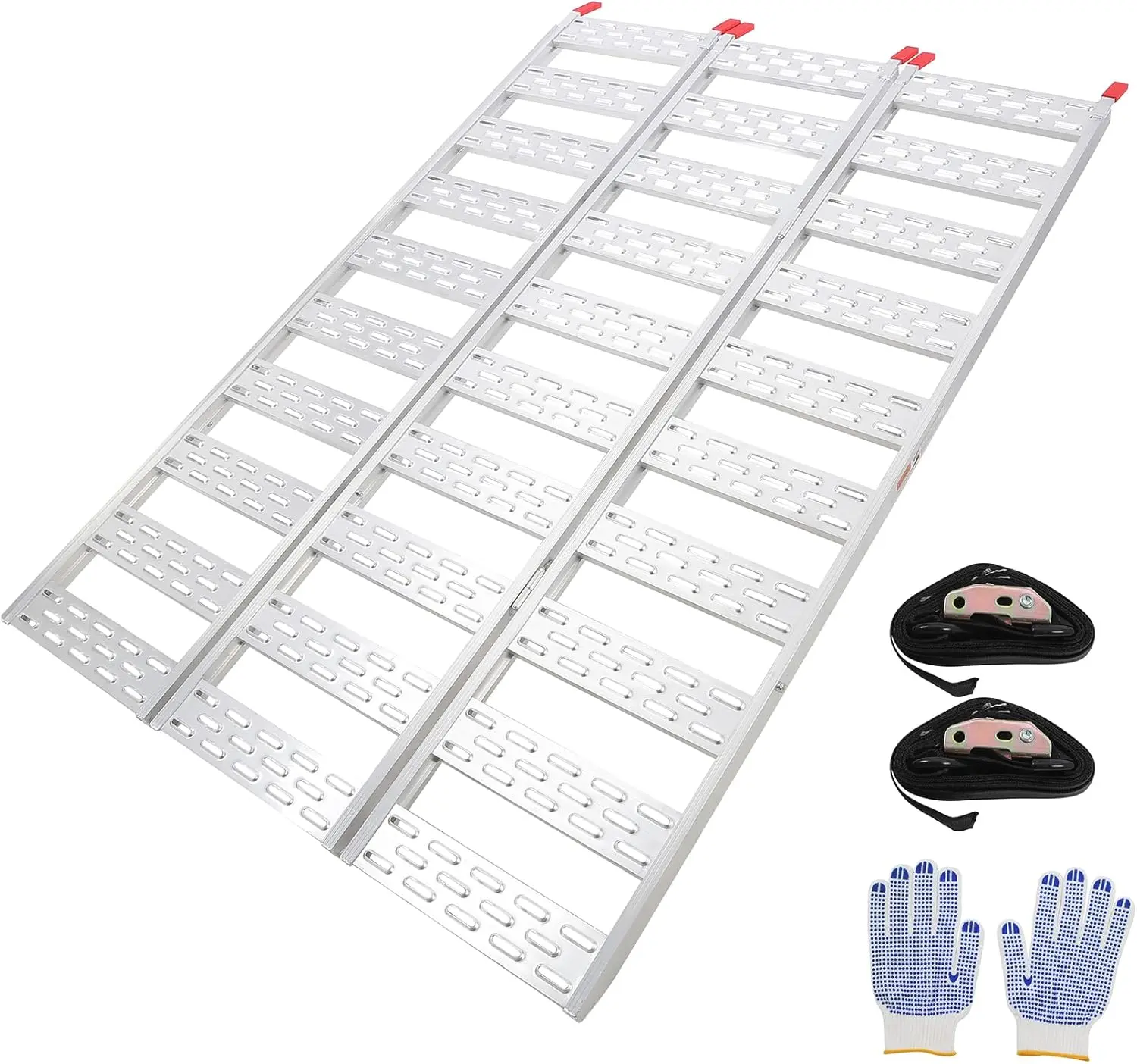 Tri-Fold Aluminum Loading Ramp, 1500 lbs Capacity – Heavy Duty, Anti-Slip Treads, Portable, Rust-Proof, Safety Straps – for Motorcycles, ATVs, Lawn Equipment, Trailers, Trucks – 76 * 50 in