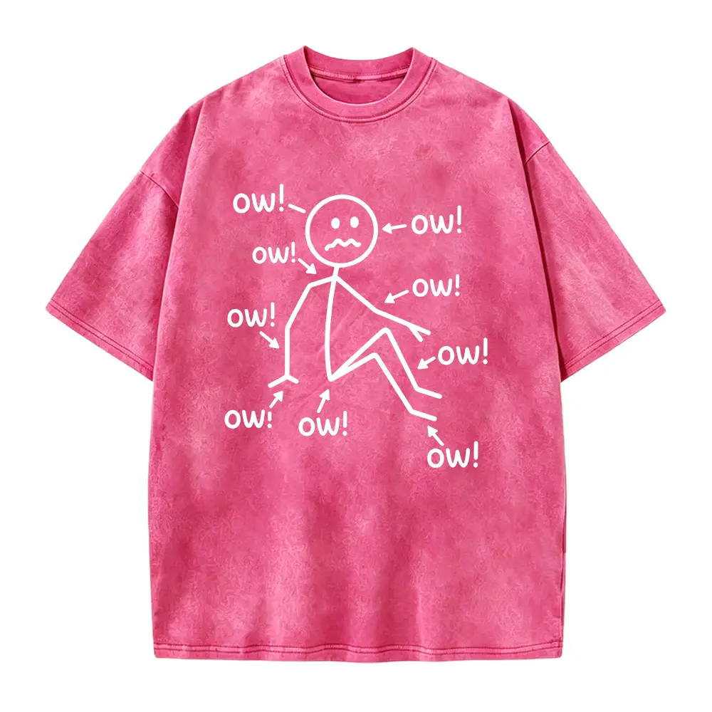 Chronic Pain Fibromyalgia Awareness Graphic Tee, All Over Ow Stick Figure Unisex Short Sleeve T-Shirt, Soft Crew Neck Casual Daily Top, Empathy Pain Sufferer Gift For Men Women, Minimal Funny Health Awareness Shirt