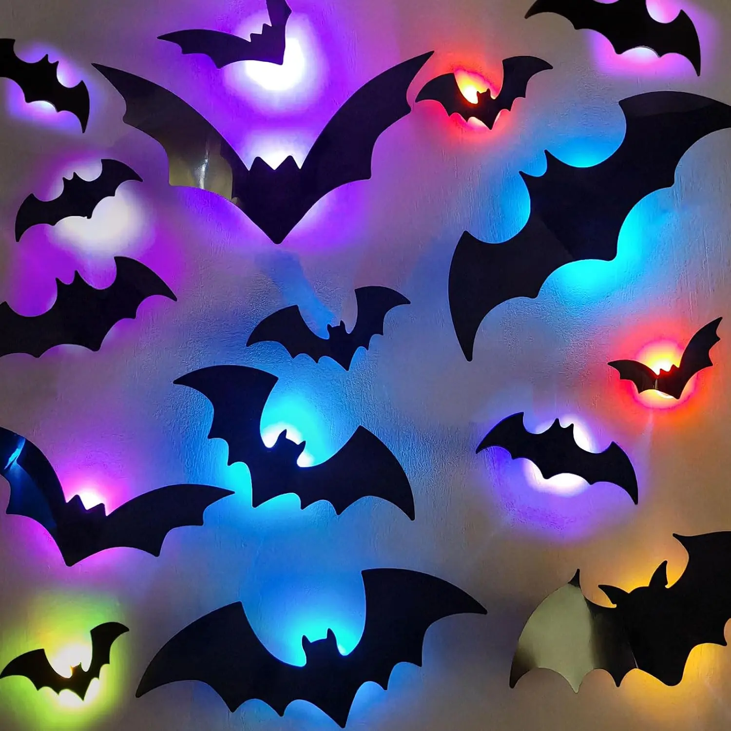 【Buy 2 Save 10%】40 Pack Halloween Bat Decorations, Purple LED Light Up 3D Bat Wall Stickers, Removable Window Decals for Wall, Door, Indoor Outdoor Party Decor