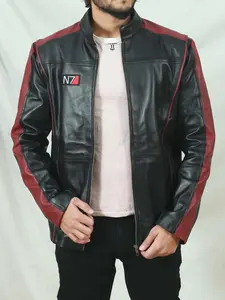 Fanzilla Jackets- Handmade Mass N7 Commander Shepard Inspired Men's Black Leather Jacket