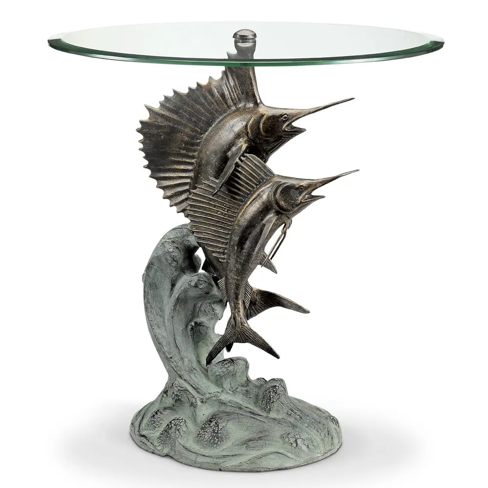 SPI Home Marlin and Sailfish End Table – 24" Tall Metal Ocean-Themed Side Table, Nautical Outdoor or Indoor Accent