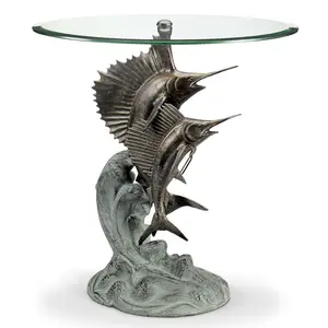 SPI Home Marlin and Sailfish End Table – 24" Tall Metal Ocean-Themed Side Table, Nautical Outdoor or Indoor Accent