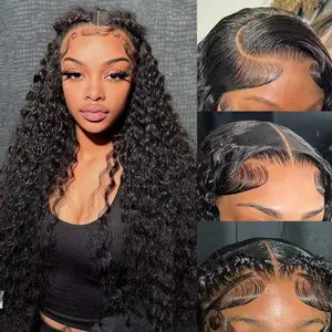 Ossilee Pre Cut Glueless Wig Deep Wave 10x6 Lace Front Human Hair Wigs 200% Density Ready to Wear Pre Bleached