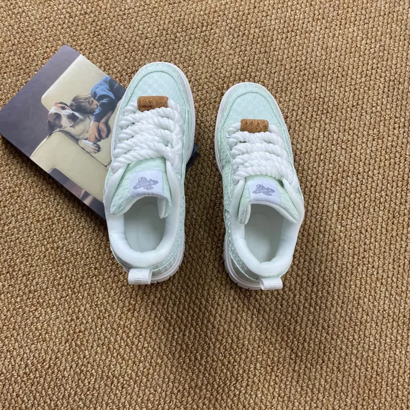 Women's Chunky Streetwear Sneakers, Retro Canvas Low Top with Platform Sole, Thick Rope Laces and Ultra-Wide Fit for Walking, Walking Shoes, Footwear