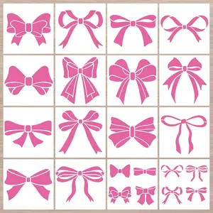 Reusable Coquettte Bows Stencils for Painting - 16 Pcs Small Bow Painting Template on Wood Wall Decor, Reusable Plastic Stencil Set DIY Furniture Floor Canvas Crafts Decoration