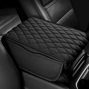 Center Console Cover, 12.13"x8.66"x3.74" Leather  Armrest Cover with with 2 Side Pockets, Memory  Soft Auto Armrest Cushion Pad, Universal  Arm Rest Protector (Black)