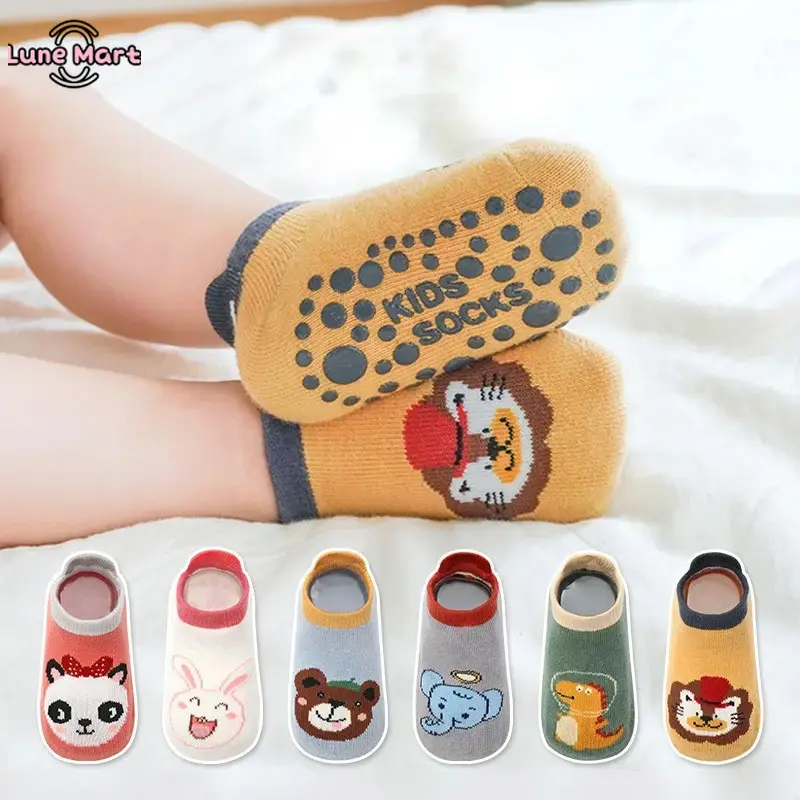 6 Pairs Kids Cotton Socks Cute Cartoon Animal Pattern Breathable Non-Slip Floor Socks Soft Comfortable Baby Socks for Toddlers Boys Girls