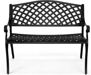 VINGLI 40.5" Outdoor Bench Patio Garden Bench, Anti- Rust Cast Aluminum Patio Bench Front Porch Bench for Yard Lawn Entryway Deck, Black/White