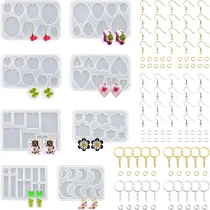 8 Piece Silicone Jewelry Making Kit Geometric Shape Jewelry Mold Resin Jewelry Making Kit with Built-in Holes Fashion Accessories