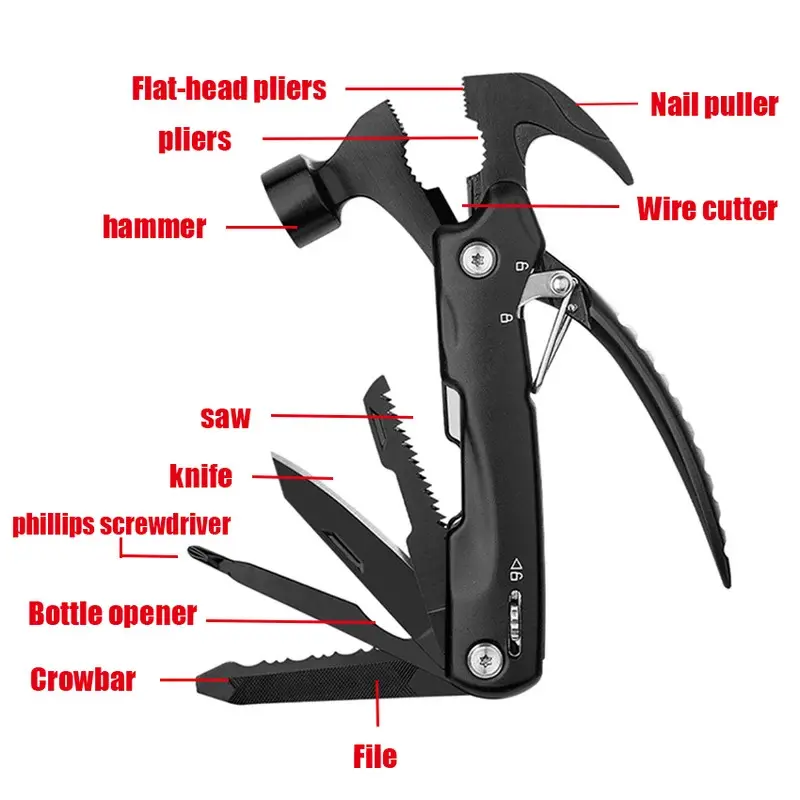 Multi-functional claw hammer, multi-purpose mini hammer, outdoor camping and mountaineering tools, multi-tool pliers, men's gift, Multitool