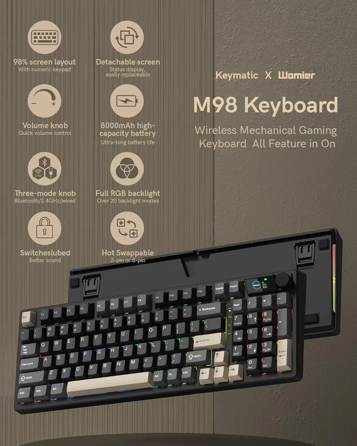 美品✨Womier M90 ワイヤレスキーボード 三モード RGB動作確認済み Amazon.com: Womier M90 Creamy Keyboard with Number Pad, Wireless