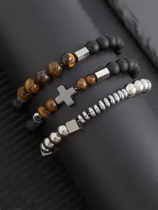 Men's Street Style Cross Charm Beaded Bracelets, Trendy Minimalist Beaded Bracelets, Fashionable Vintage Jewelry As Birthday Gift for Boyfriend