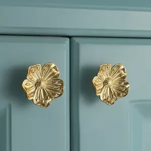 Dressing Table Handles, Flower Shape Cabinet Pulls, Brass Floral Kitchen Bathroom Hardware, Vintage Decorative Knobs
