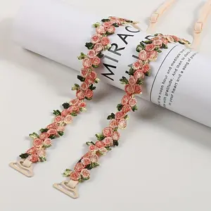 Women's 2-Piece Lacy Vibrant Floral Bra Straps - Embroidered Flower Detail Fashion Accessory