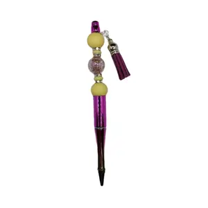 Metallic Pink Beaded Pen - Office Writing Instrument with Intricate Beading, Smooth Ink Flow, Comfortable Grip for Everyday Use