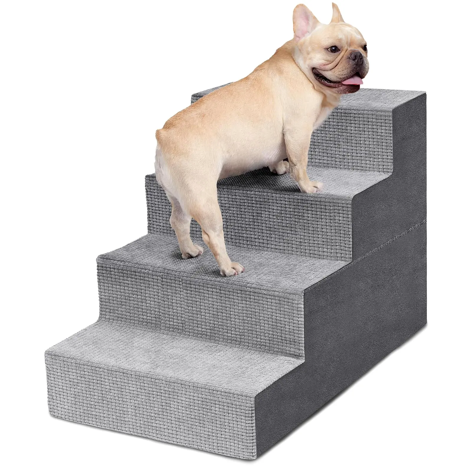 4-Step Dog Stairs for Small Pets - High-Density Foam with Non-Slip Cover - Grey pet stair Puppy Home 4-Step Dog Stairs for Small Pets - High-Density Foam with Non-Slip Cover - Grey pet stair Puppy Home