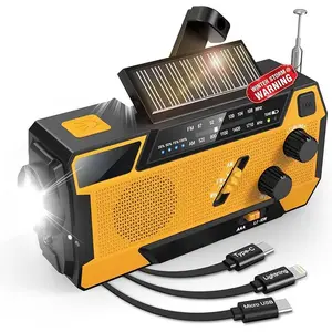 Hand Crank Emergency Radio NOAA Weather Radio 7400mWh Battery Operated 3 in 1 Charging Cable Hand Crank Charger with AM FM Portable Solar Powered Radio for Winter Storm Hurricane Survival Gear