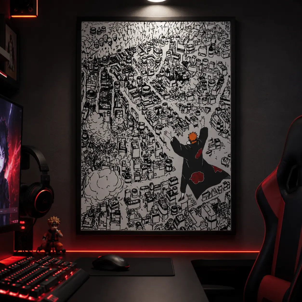 Naruto Pain 'Shinra Tensei' Canvas Wall Art - Iconic Akatsuki Leader Konoha-Destroying Manga Scene Print, Funky Home Decor, Bedroom Wall Decor, Anime Poster