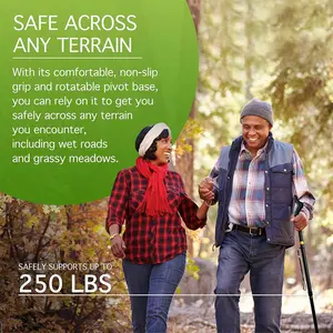 Heavy Duty Adjustable Aluminum Walking Cane - Foldable Trekking Pole with Non-Slip Quad Base for Hiking & Camping