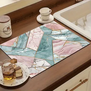 1pc Elegant Marble-Design Non-Slip Quick-Dry Kitchen Counter Mat with Soft Absorbent Surface & Stain-Hiding - Pastel Pink/Teal/Gray/White/Golden Marble Pattern, Durable Dish Drying Mat for Dishwasher Safe, Coffee Makers, Sinks, Countertops - Decorative