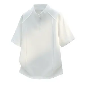 Men’s stand-collar polo shirt, casual short-sleeve button Henley T-shirt, breathable slim-fit solid-color top suitable for everyday wear and business casual occasions