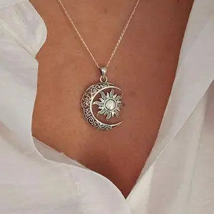 Sterling Silver Moon and Sun Celtic Pendant, 925 Celestial Pendant for Women, Unisex Celtic Pendant