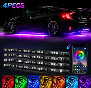 4PCS LED Neon Underbody Strip Kit, RGB Car Underglow Lights Kit, APP Control Music Sync Waterproof Exterior Ambient Lighting, Cool Auto Car Decor Accessories for Cars SUVs Trucks