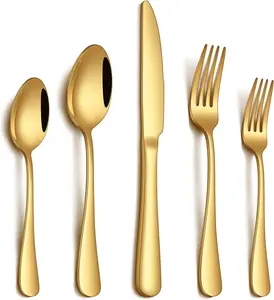 20-Piece Gold Stainless Steel Flatware Set for 4, Food Grade Mirror Polished Utensils (Knife, Fork, Spoon Included), Dishwasher Safe Kitchen Cutlery Tableware