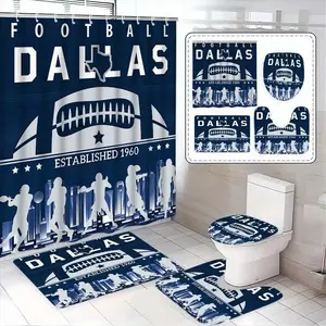 1/4-piece Dallas football-themed shower curtain set, includes a non-slip mat, U-shaped rug, and toilet seat cover. Perfect for bathroom décor, partitioning, and beautifying the space. Comes with 12 shower curtain hooks. Bathroom Decoration Accessories