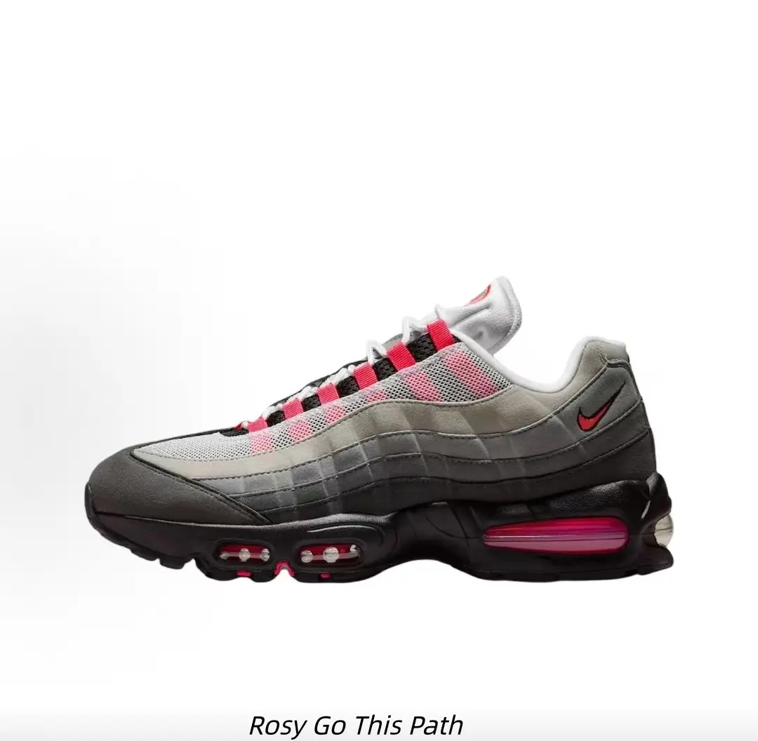 Grey Pink Contrast Athletic Sneakers Gradient Mesh Upper Visible Air Cushion Rubber Outsole Outdoor Training Footwear