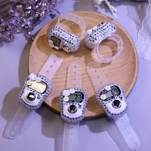 Rhinestone Flower Finger Counter, Ring-Shaped Electronic Counter, Manual Counting Device for Chanting and Praying, Elegant Design
