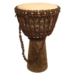 Mid-East Rope Tuned Sheesham Djembe with Goatskin Head 10-by-20-Inch - Hewn Finish