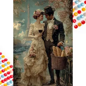 5D DIY Full Drill Round Diamond Painting Kit - Eiffel Tower Mosaic, Canvas - DIY Decorative Painting, Home Wall Decoration, Suitable for Halloween and Christmas, Birthday and Anniversary Gifts