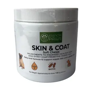 Esencia Paws Dog Skin and Coat Soft Chews 60pcs - Omega 3 & Biotin for Healthy Skin & Coat - Gentle on Teeth & Gums - Ideal Daily Treat