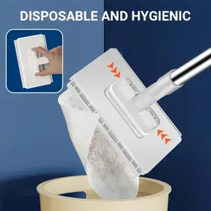 Automatic Mop System with 5 Replacement Pads, Single Click Fabric Change, Space-Saving Design, Compatible with Standard Cleaning Fabrics, Flat Mops
