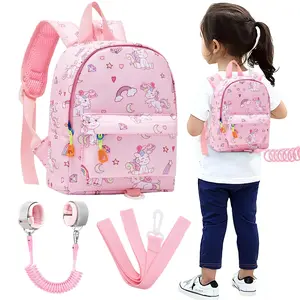 P-LWL023     Toddler Backpack Leash with Anti Lost Wrist Link, Cute Mini Child Walking Harnesses Keep Kids Close Back Pack Rope Tether Rein for Baby Boys (Pink/Unicorn)