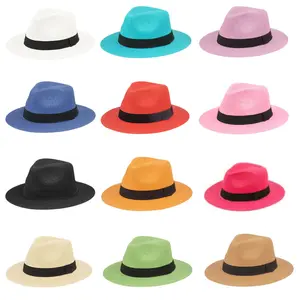 Unisex Wide Brim Straw Fedora Hat Cuban Panama Large Summer Beach