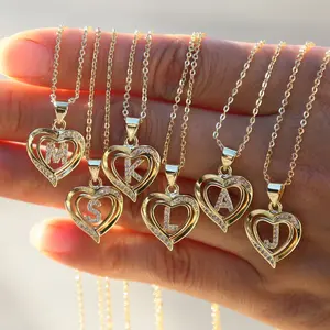Copper Zircon Heart Initial Necklace Romantic Gift For Wife Girlfriend Mom