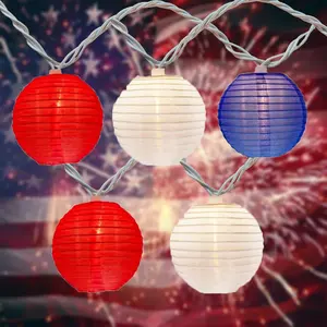 8.5Feet 10 Mini Red, Blue and White Halloween Lantern String Lights, Hanging Multi-Colored String Light for Indoor & Outdoor Use- UL Listed White Wire Romasaty